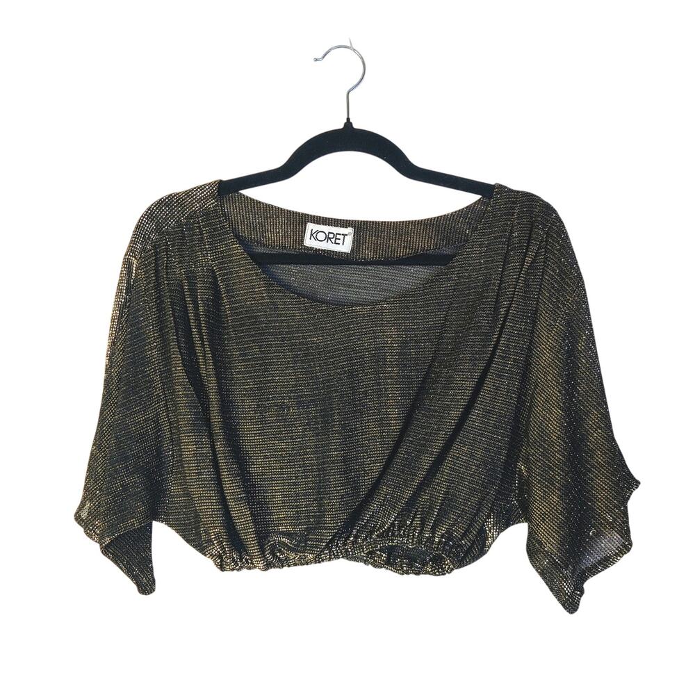 Vintage Koret Metallic Gold Sparkly Semi Sheer Lurex Cropped Disco Top Small